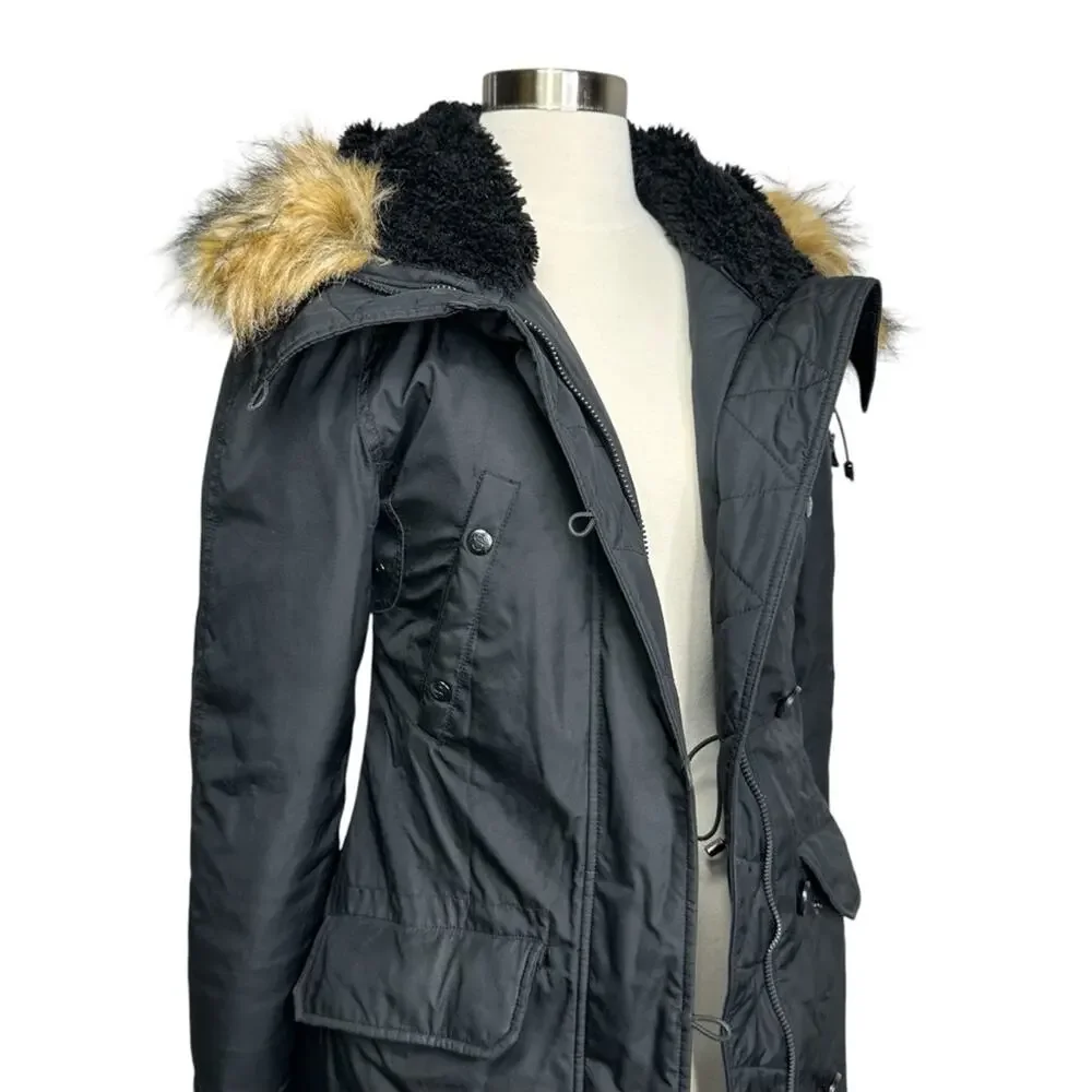 S13 SAM. NY Down Eskimo Coat Black Size XS Faux Fur Hood Jacket Warm - Picture 11 of 12